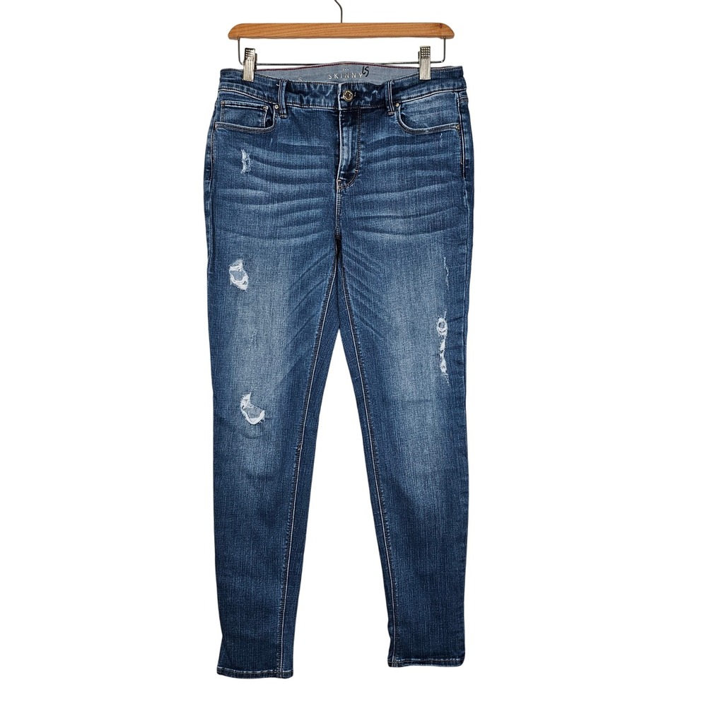White House Black Market‎ Skinny Jeans Distressed Mid Wash Blue Denim Women's 6